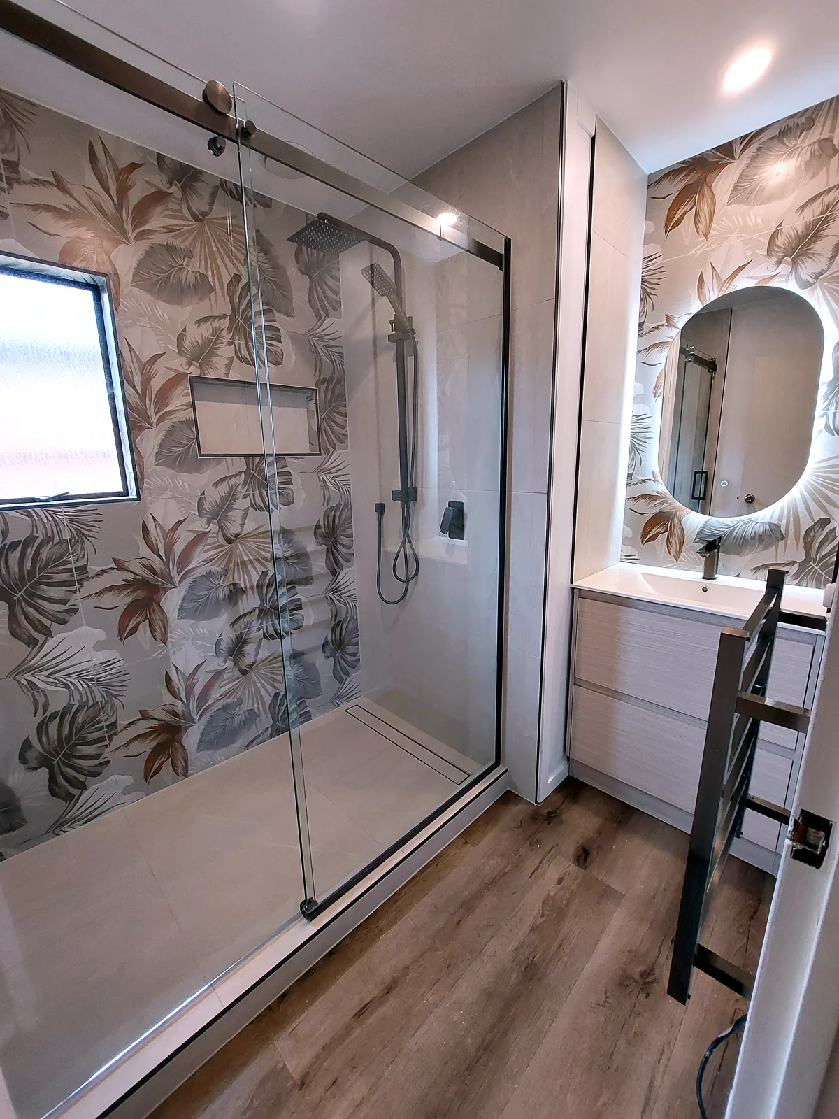 Walk-in tiled shower